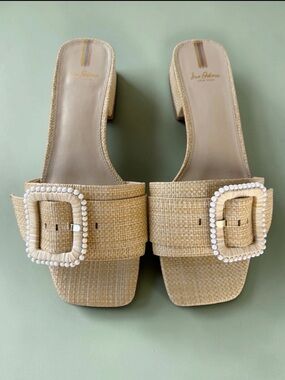 Sam Edelman Raffia Deacon Buckle Slide Sandals - Size 8.5